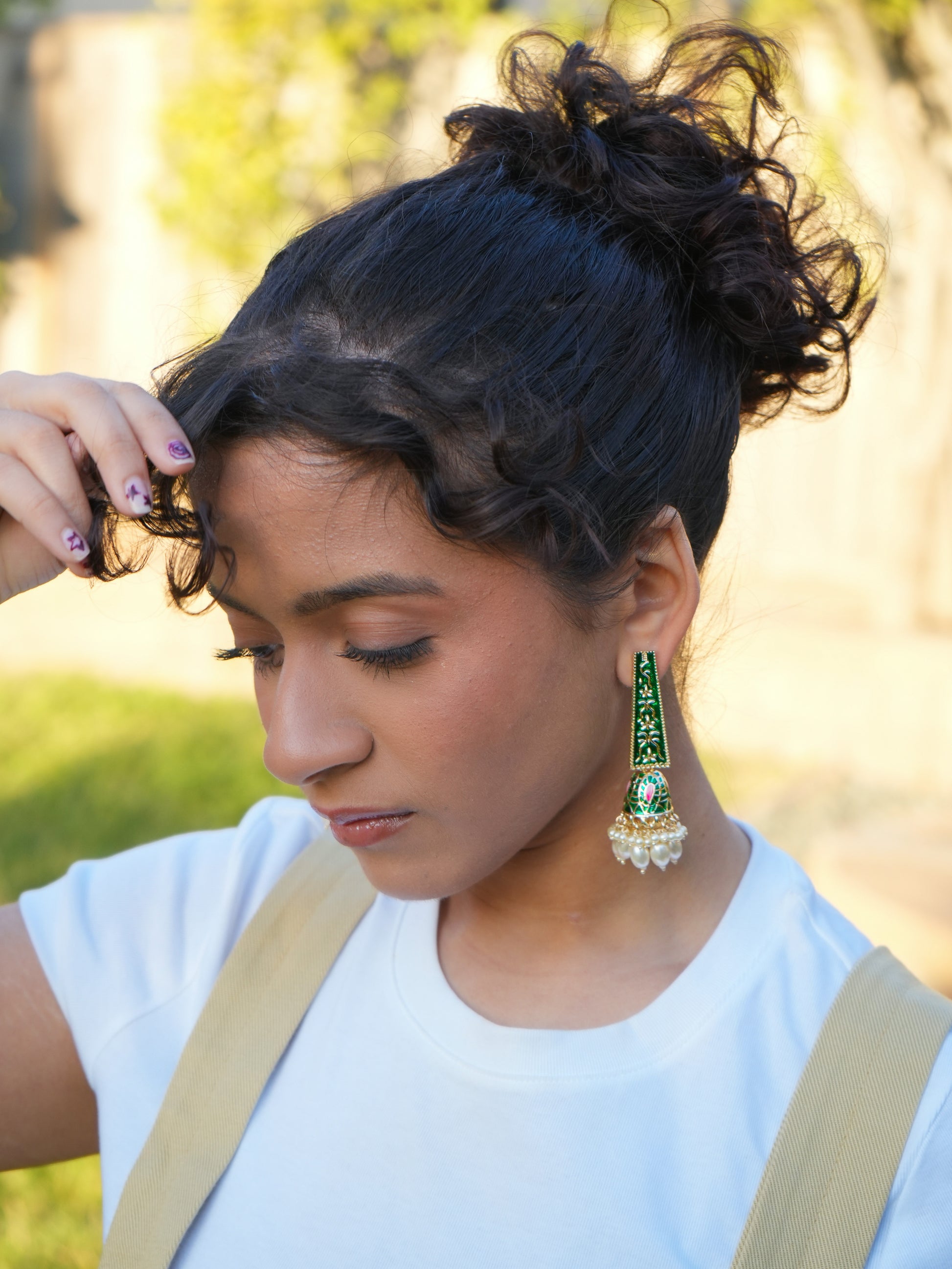 KULFI - PINK PEARL DROP MEENAKARI JHUMKA EARRINGS