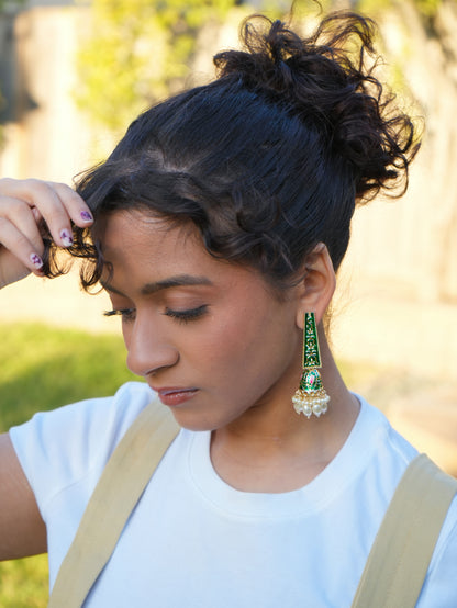 KULFI - PINK PEARL DROP MEENAKARI JHUMKA EARRINGS