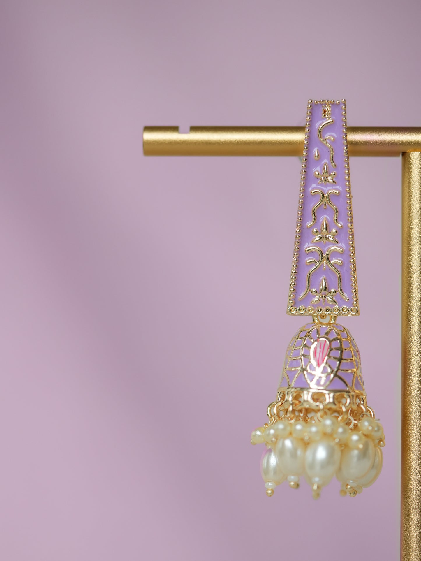 KULFI - PINK PEARL DROP MEENAKARI JHUMKA EARRINGS