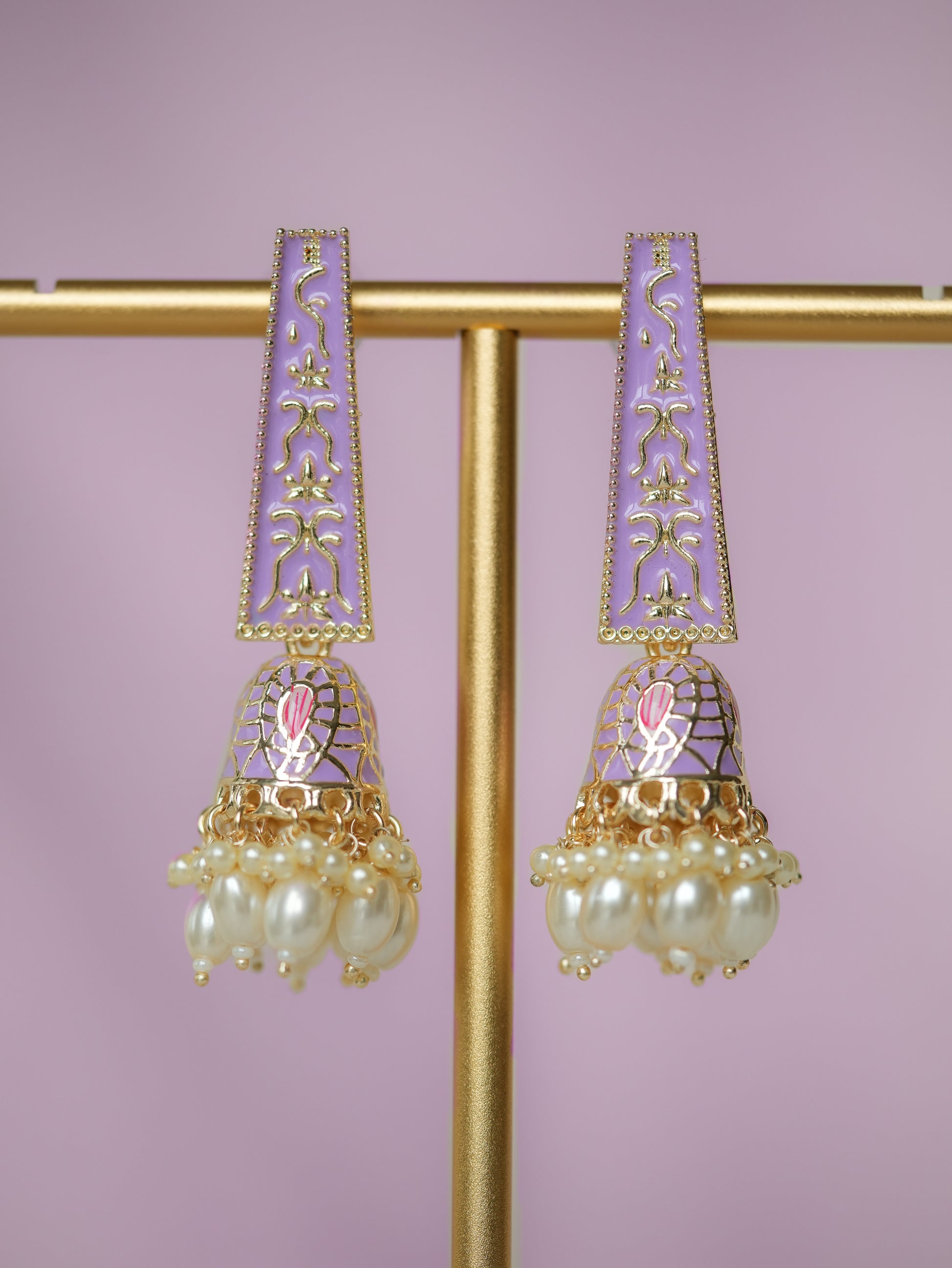 KULFI - PINK PEARL DROP MEENAKARI JHUMKA EARRINGS