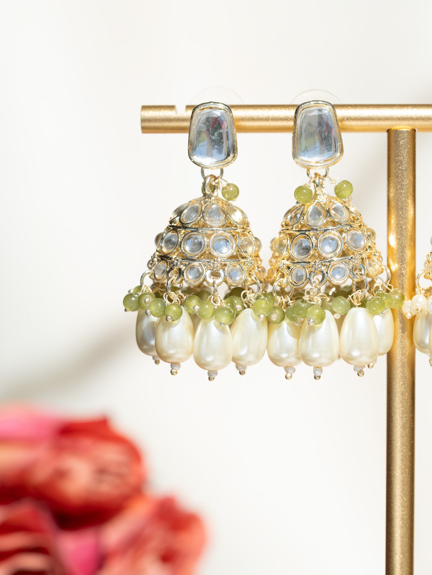 Lychee - Turquoise Gemstone Meenakari Mini Jhumka Earrings