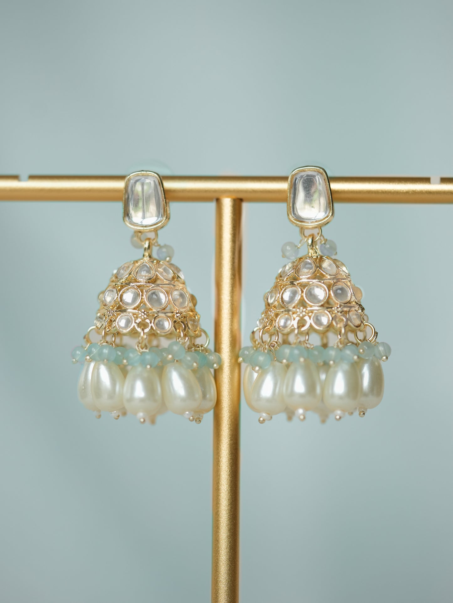 Lychee - Turquoise Gemstone Meenakari Mini Jhumka Earrings