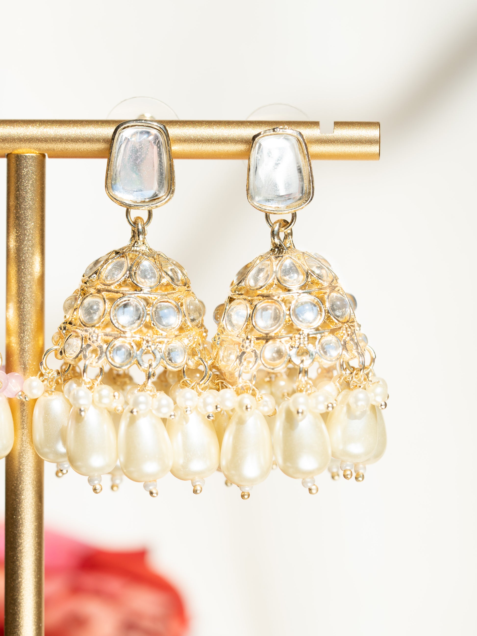 Lychee White Gemstone Meenakari Mini Jhumka Earrings – Baali Boutique