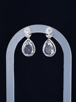 LYRA - SILVER PEAR DROP CUBIC ZIRCONIA CHANDBALI EARRINGS