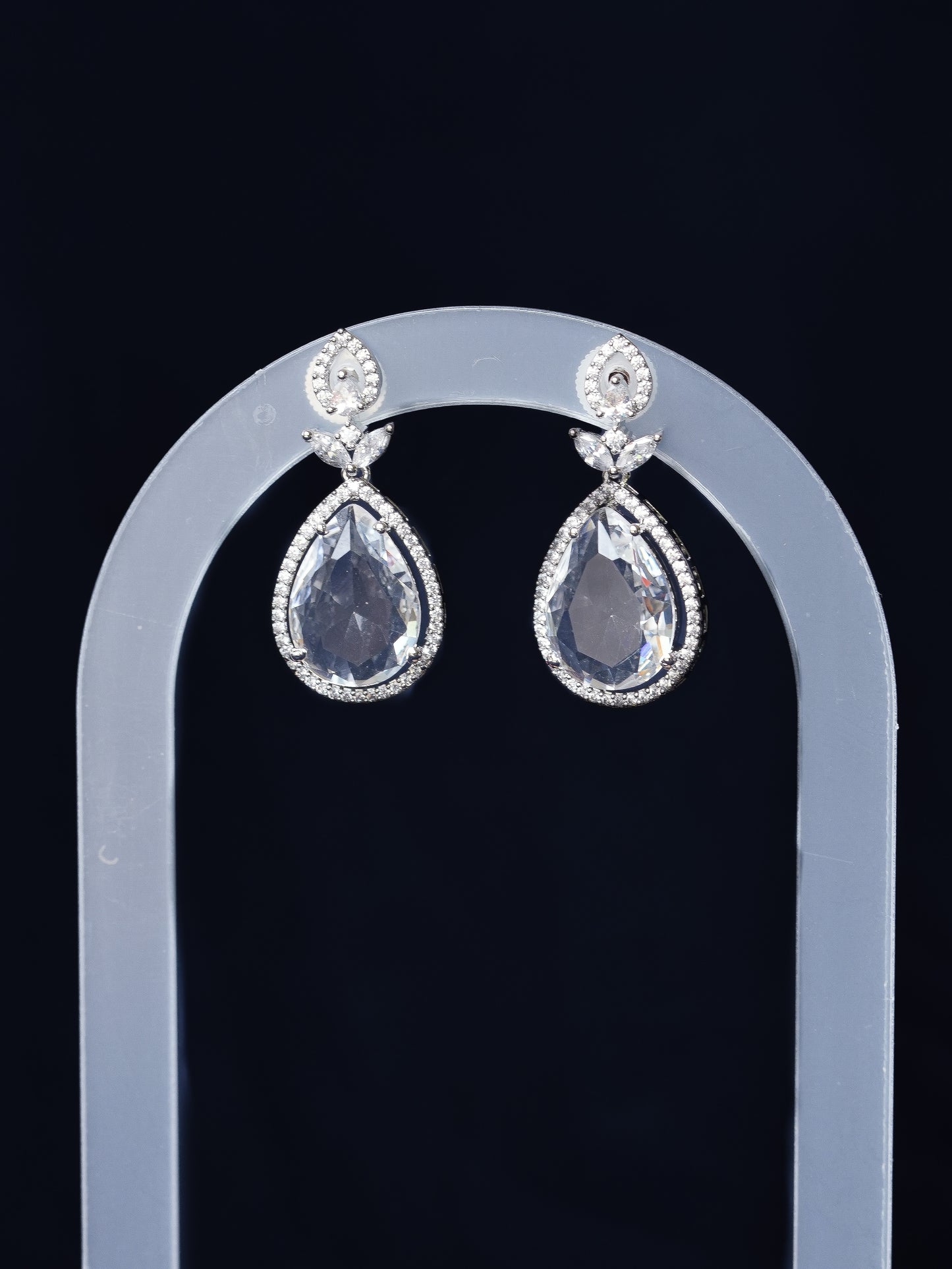 Lyra Cubic Zirconia Silver Pear Drop Chandbali Earrings – Baali Boutique