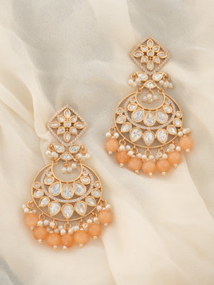 MIRA - PEACH GEMSTONE KUNDAN CHANDBALI EARRINGS