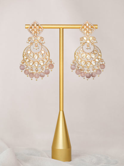 MIRA - PEACH GEMSTONE KUNDAN CHANDBALI EARRINGS