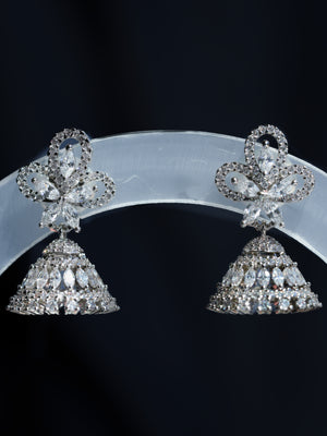 NAJMA - SILVER FLORAL CUBIC ZIRCONIA MINI JHUMKA EARRINGS