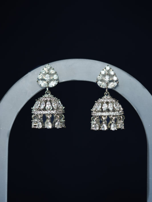 NOORI Silver Drop CZ Mini Jhumka Earrings – Elegant Style