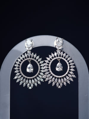 ORION - SILVER DROP CUBIC ZIRCONIA CHANDBALI EARRINGS