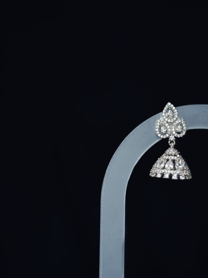 PARI - SILVER DROP CUBIC ZIRCONIA MICRO JHUMKA EARRINGS