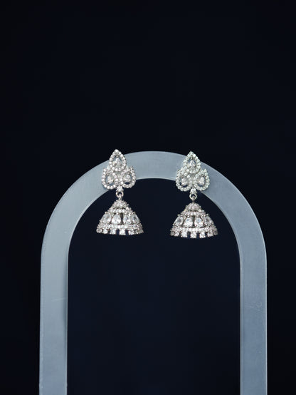 PARI - SILVER DROP CUBIC ZIRCONIA MICRO JHUMKA EARRINGS