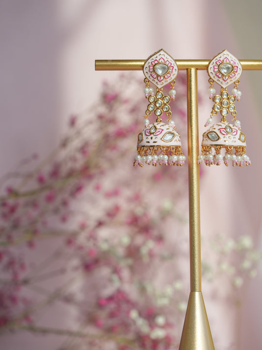 Phulkari Pink Drop Meenakari Jhumka Earrings – Baali Boutique