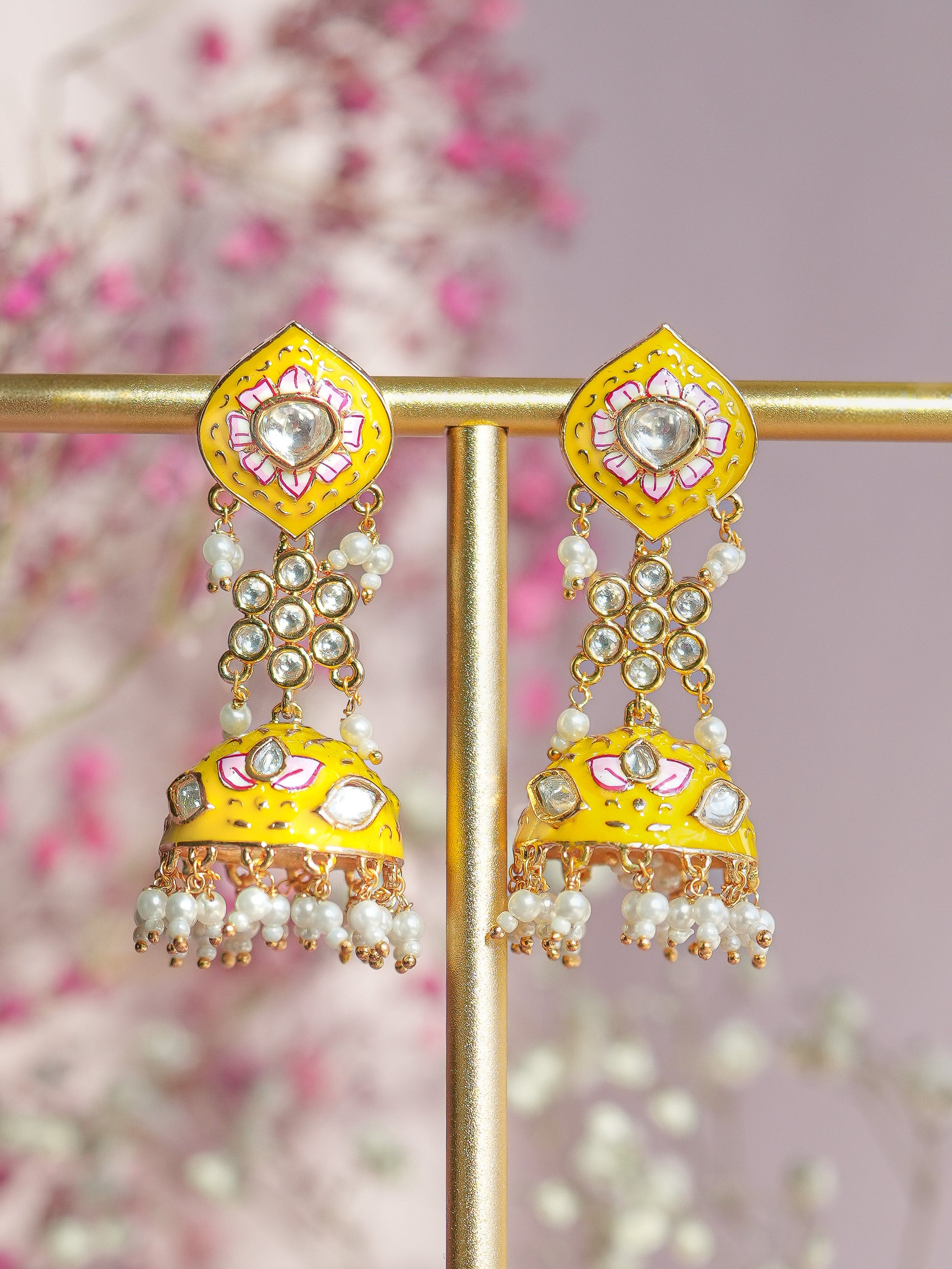 Phulkari Pink Drop Meenakari Jhumka Earrings – Baali Boutique