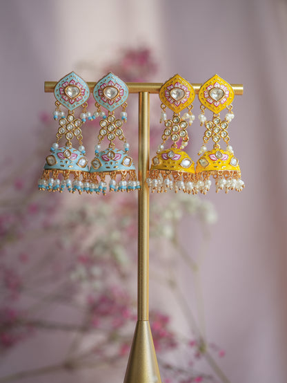 Phulkari Pink Drop Meenakari Jhumka Earrings – Baali Boutique