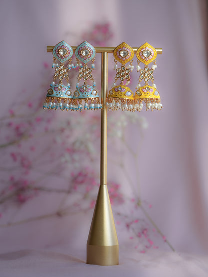 Phulkari Pink Drop Meenakari Jhumka Earrings – Baali Boutique