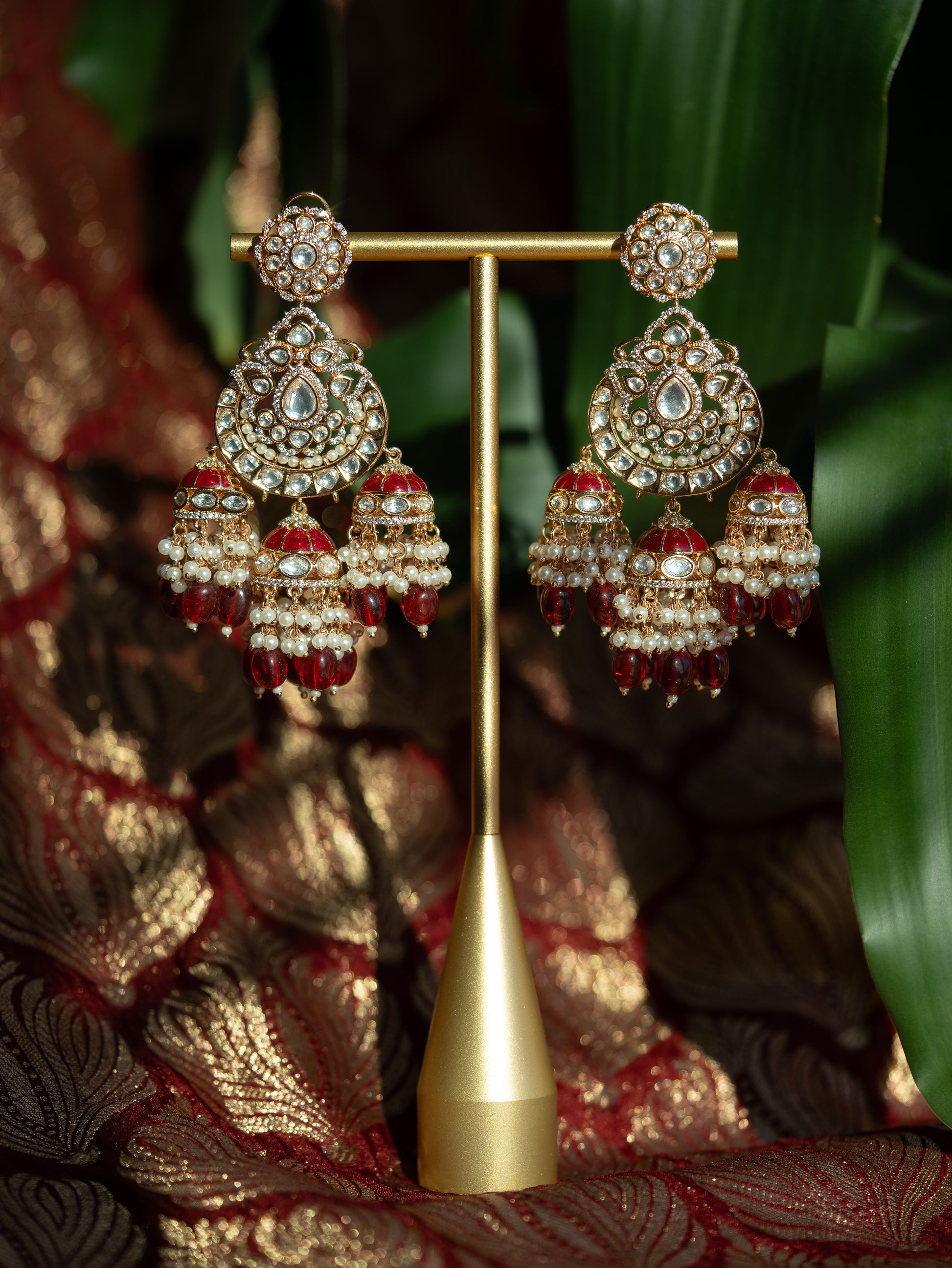 RANI - RED PEARL DROP KUNDAN JHUMKA EARRINGS