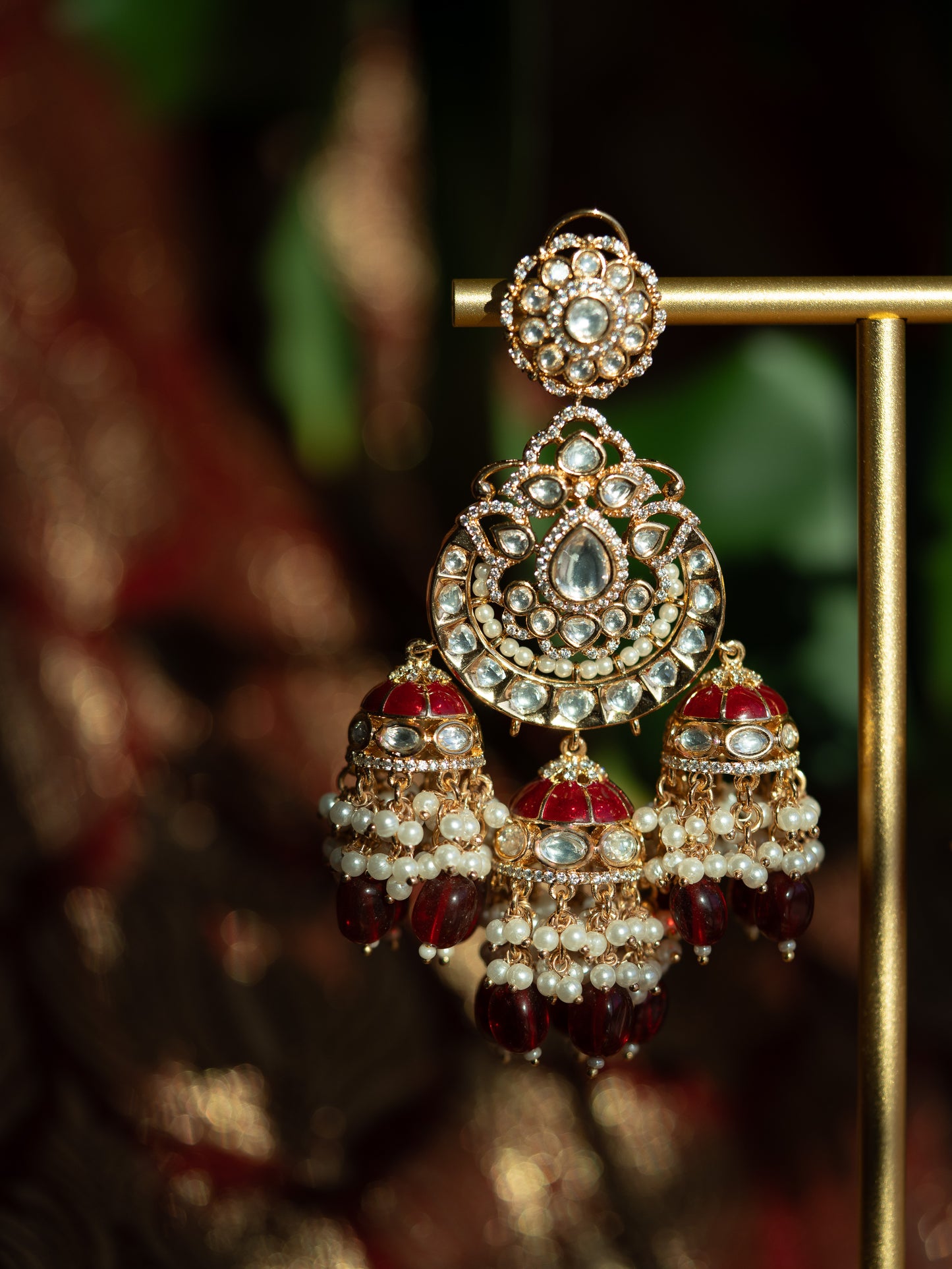 RANI - RED PEARL DROP KUNDAN JHUMKA EARRINGS