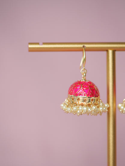 Sharbat Pink Drop Meenakari Mini Jhumka Earrings – Baali Boutique