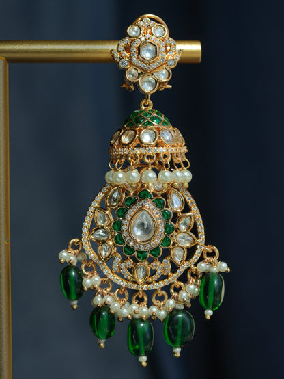 SHEHRZAD - GREEN GEMSTONE KUNDAN JHUMKA EARRINGS