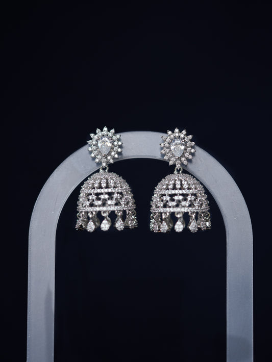 SURAJ - SILVER DROP CUBIC ZIRCONIA JHUMKA EARRINGS