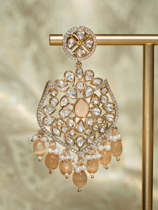 XAHA - PEACH GEMSTONE KUNDAN CHANDBALI EARRINGS