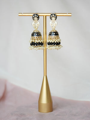 ZARDOZI - BLACK PEARL DROP MEENAKARI JHUMKA EARRINGS