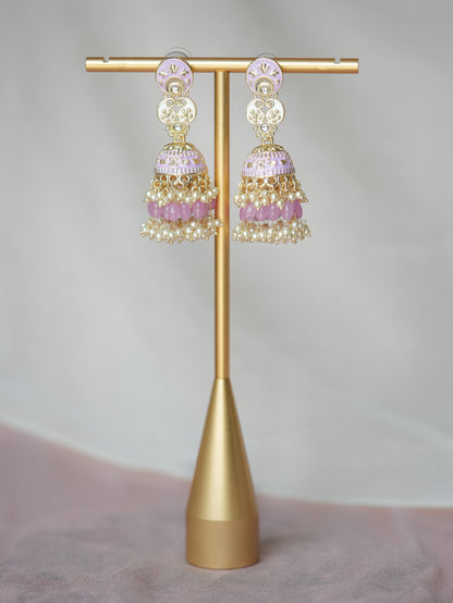 ZARDOZI - GREEN PEARL DROP MEENAKARI JHUMKA EARRINGS