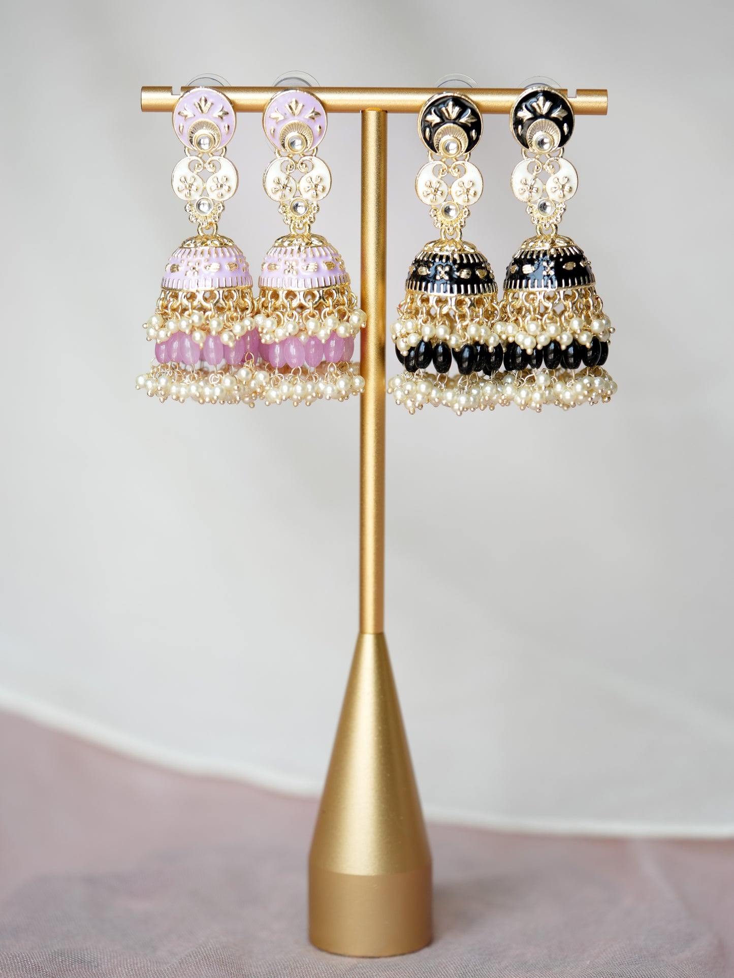 ZARDOZI - GREEN PEARL DROP MEENAKARI JHUMKA EARRINGS